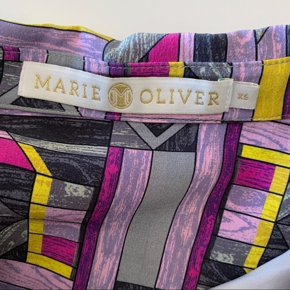 Marie Oliver Grey & Purple Retro Print Silk Shirt Dress XS Maximalist - Picture 6 of 8